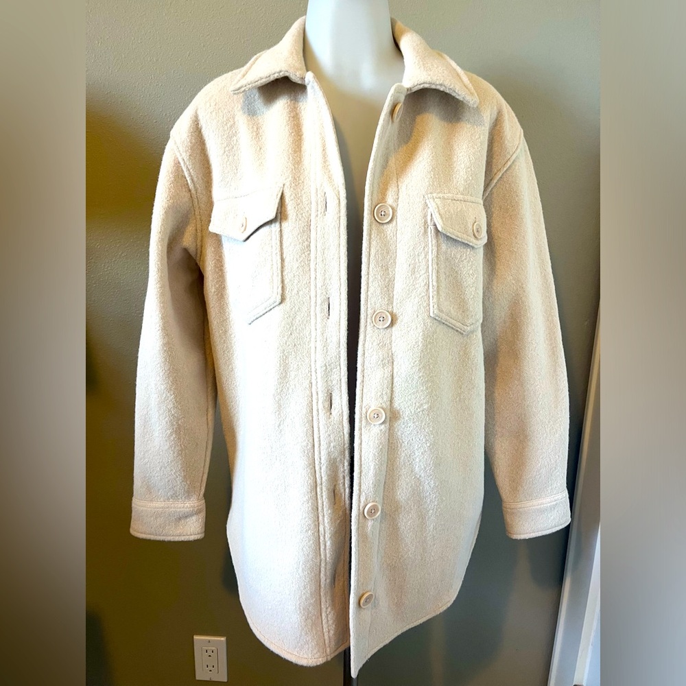 Hilary Radley small cream shacket jacket shirt button down fall collared